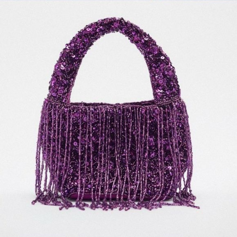 Zara Purple Fringe Sequin Evening Handbag